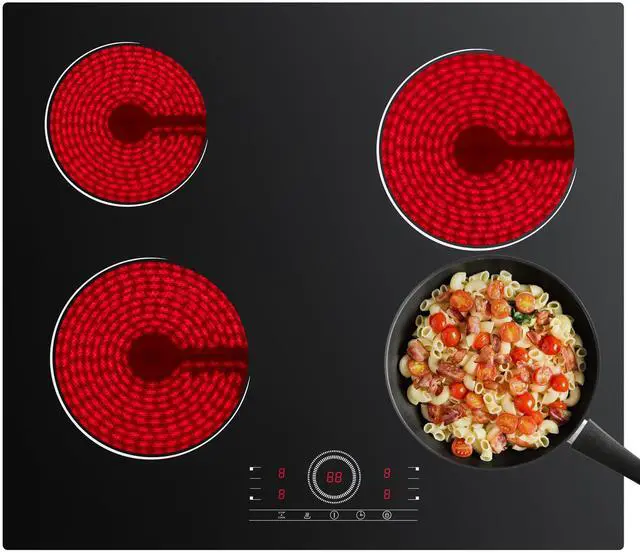 Main image of 24 Inch Electric Cooktop 4 Burners 6000W Touch Control | Built-in Ceramic Radiant Stove Top, 9 Heat Levels, 220-240V Hard Wire, Touch Control, Child Lock & Overheat Protection