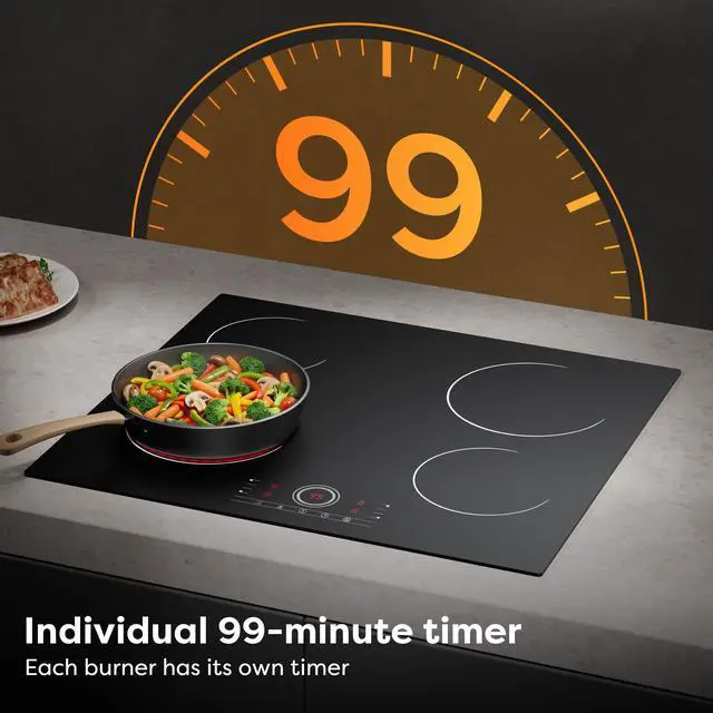 Alt view image 5 of 6 - 24 Inch Electric Cooktop 4 Burners 6000W Touch Control | Built-in Ceramic Radiant Stove Top, 9 Heat Levels, 220-240V Hard Wire, Touch Control, Child Lock & Overheat Protection