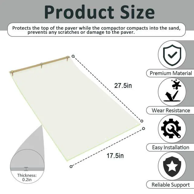 Alt view image 2 of 6 - 56035-047 Plate Compactor Pad for Pavers for Construction Zone, 27.5"x17.5" | Rubber Paver Tamper Pad Protects Brick and Stone Surfaces, Fits WEN 56035 for Efficient Tamping with Mounting Hardware