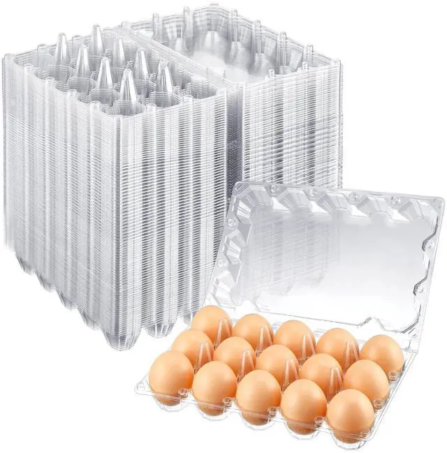 Main image of 3 x 5 Count 200 Pack Egg Carton Bulk Clear Plastic Empty Egg Containers for Farm Market Refrigerator Storage