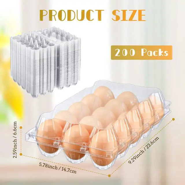 Alt view image 2 of 6 - 3 x 5 Count 200 Pack Egg Carton Bulk Clear Plastic Empty Egg Containers for Farm Market Refrigerator Storage