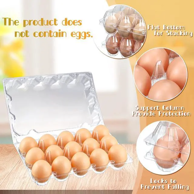 Alt view image 3 of 6 - 3 x 5 Count 200 Pack Egg Carton Bulk Clear Plastic Empty Egg Containers for Farm Market Refrigerator Storage