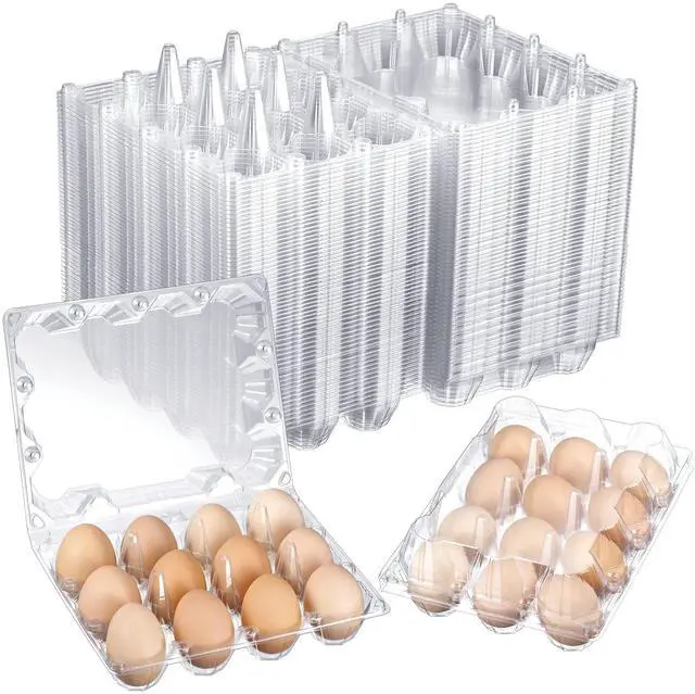 Main image of 3 x 4 Count 200 Pack Egg Carton Bulk Clear Plastic Empty Egg Containers for Farm Market Refrigerator Storage