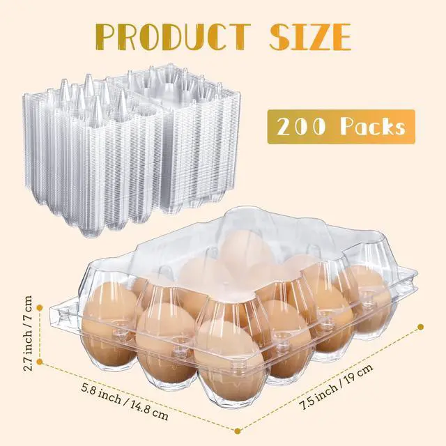 Alt view image 2 of 6 - 3 x 4 Count 200 Pack Egg Carton Bulk Clear Plastic Empty Egg Containers for Farm Market Refrigerator Storage