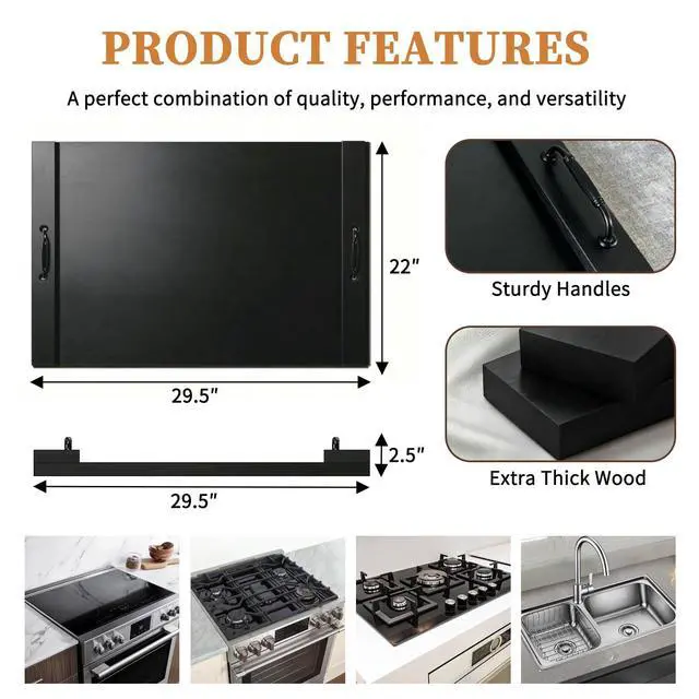 Alt view image 4 of 6 - Noodle Board Stove Cover with Handles, Black | For Electric Stove, For Gas Stove Top