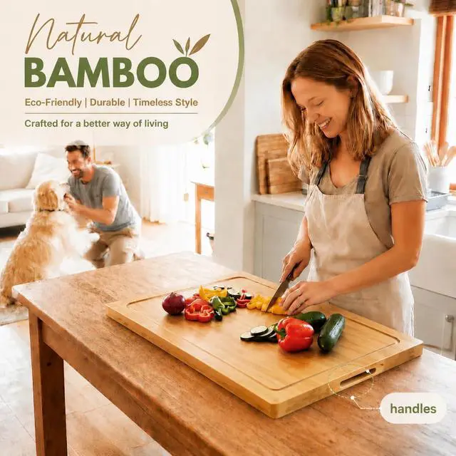 Alt view image 4 of 6 - Bamboo Stovetop Cover for Electric Stove & Gas Range, 27.56 x 19.69 In, Lightweight Stove Top Cover with Built-In Handles, Juice Groove & Smooth Flat Surface for Extra Counter Space