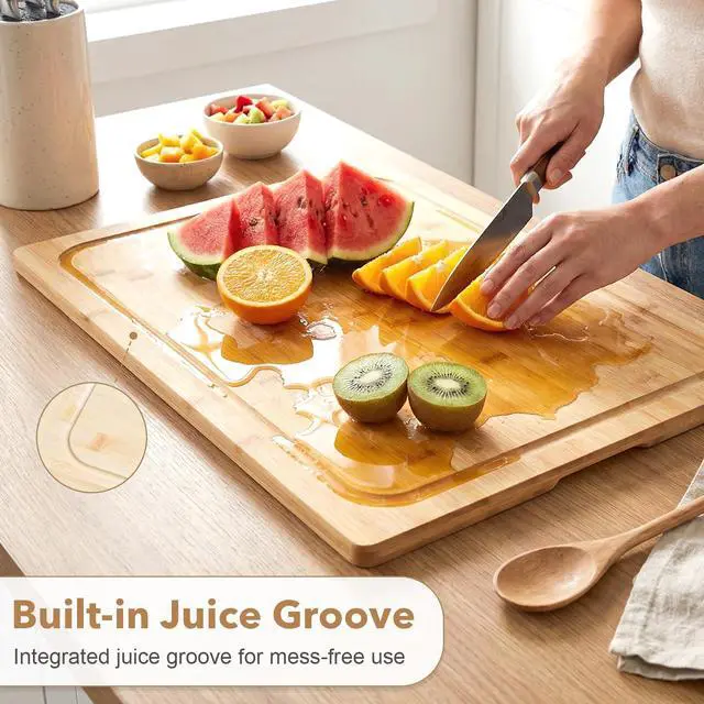 Alt view image 5 of 6 - Bamboo Stovetop Cover for Electric Stove & Gas Range, 27.56 x 19.69 In, Lightweight Stove Top Cover with Built-In Handles, Juice Groove & Smooth Flat Surface for Extra Counter Space