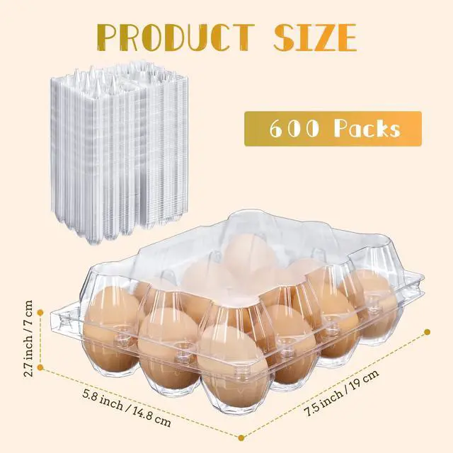 Alt view image 3 of 6 - 600 Pcs Plastic Egg Cartons Clear Egg Cartons Bulk Blank Tray for Chicken Farm Business Market Home Refrigerator Storage