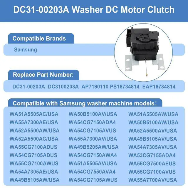 Alt view image 2 of 6 - DC31-00203A Washer DC Motor Clutch Compatible with Samsung Washing Machine Replace for DC31-00203A, DC3100203A, AP7190110, PS16734814, EAP16734814