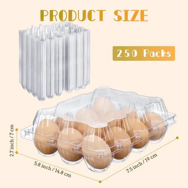 Alt view image 2 of 6 - 250 Pcs Plastic Egg Cartons Clear Egg Cartons Bulk Blank Tray for Chicken Farm Business Market Home Refrigerator Storage