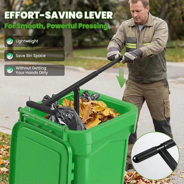 Alt view image 2 of 6 - NEWRTY Manual Trash Compactor Plus for 360L Wheelie Bin, Adjustable Depth | 3-level Depth with Spring-Ball Lock, Rotating 38×51cm Plate, Heavy-Duty Steel Construction, Easy Waste Compression, Outdoor