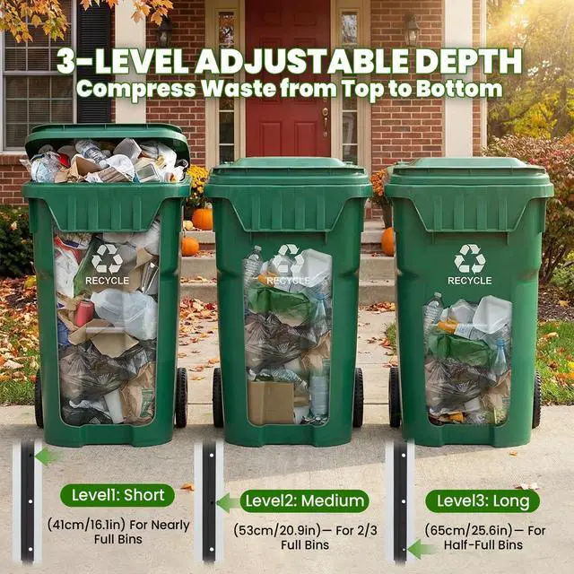 Alt view image 3 of 6 - NEWRTY Manual Trash Compactor Plus for 360L Wheelie Bin, Adjustable Depth | 3-level Depth with Spring-Ball Lock, Rotating 38×51cm Plate, Heavy-Duty Steel Construction, Easy Waste Compression, Outdoor