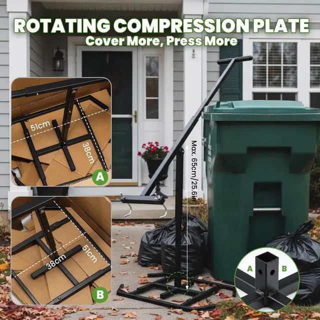 Alt view image 4 of 6 - NEWRTY Manual Trash Compactor Plus for 360L Wheelie Bin, Adjustable Depth | 3-level Depth with Spring-Ball Lock, Rotating 38×51cm Plate, Heavy-Duty Steel Construction, Easy Waste Compression, Outdoor