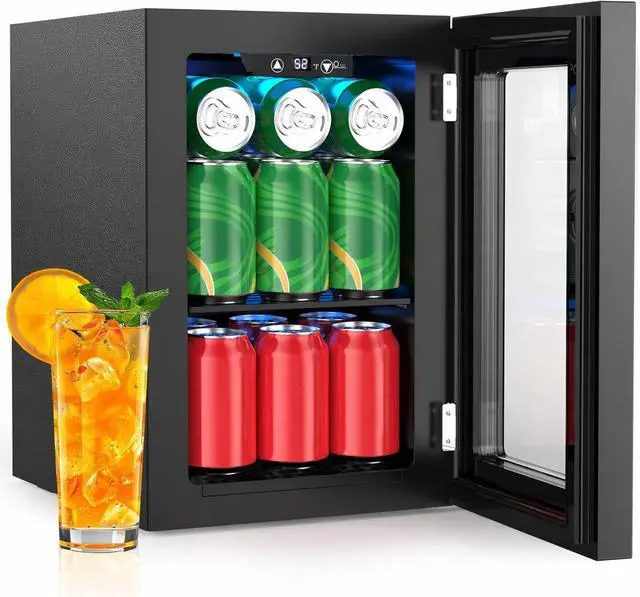 Main image of 18L Beverage Refrigerator Cooler, 24Can Mini Fridge with Glass Door, Quiet Compressor, Countertop Small Fridge with 40-61 Digital Electronic Temperature Control, LED Lgiht for Home and Bar