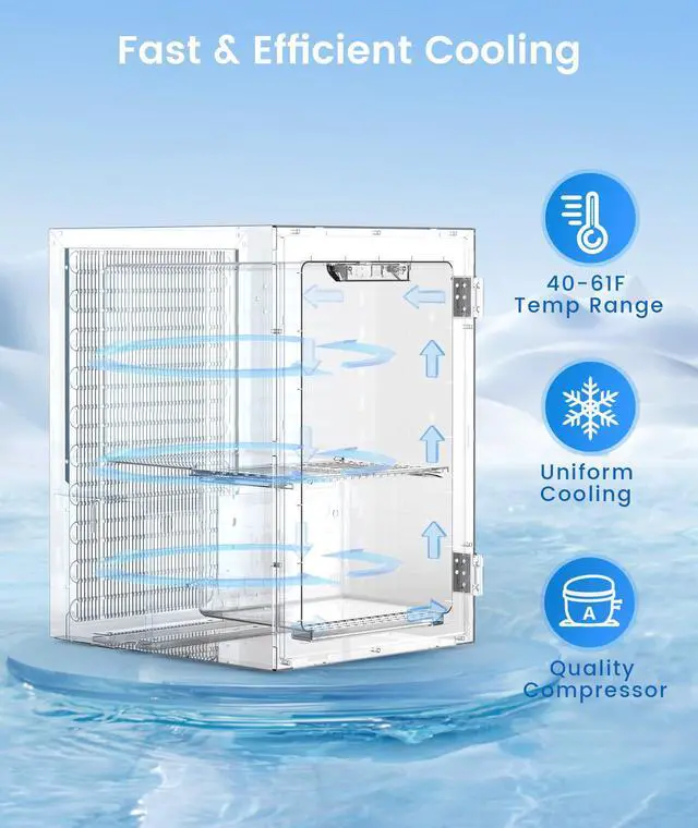 Alt view image 5 of 6 - 18L Beverage Refrigerator Cooler, 24Can Mini Fridge with Glass Door, Quiet Compressor, Countertop Small Fridge with 40-61 Digital Electronic Temperature Control, LED Lgiht for Home and Bar