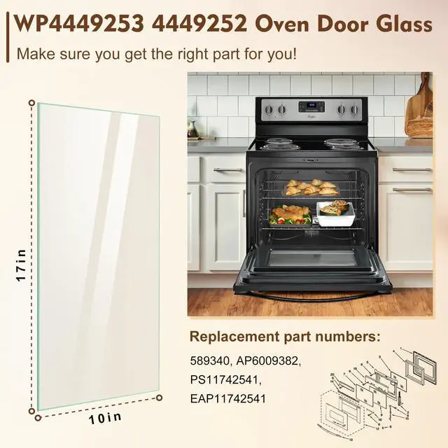 Alt view image 2 of 6 - New WP4449253 Oven Door Glass,Perfect Replacement for whirlpool Oven Doors | Replace AP6009382 4449253 PS11742541 EAP11742541, for kitchenAid Oven Inner Door Glass Change