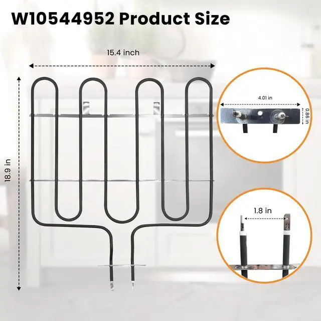 Alt view image 2 of 6 - UPGRADED W11238400 W10544952 240V 4000W Oven Broil Heating Element Suitable For Whirlpool Kitchenaid Maytag Oven Heating Element,Compatible With AP6333402 4591414 PS12578760