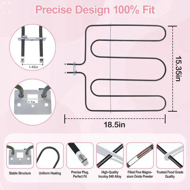 Alt view image 3 of 6 - Upgraded DG47-00045A Broil Element Compatible with Samsung Electric Freestanding Range Oven Part for Samsung DG47-00045A Oven Heating Element for samsung Oven Broiler Heater element NE594R0ABSR