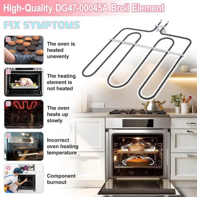 Alt view image 4 of 6 - Upgraded DG47-00045A Broil Element Compatible with Samsung Electric Freestanding Range Oven Part for Samsung DG47-00045A Oven Heating Element for samsung Oven Broiler Heater element NE594R0ABSR