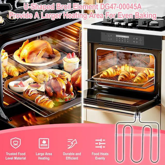 Alt view image 6 of 6 - Upgraded DG47-00045A Broil Element Compatible with Samsung Electric Freestanding Range Oven Part for Samsung DG47-00045A Oven Heating Element for samsung Oven Broiler Heater element NE594R0ABSR