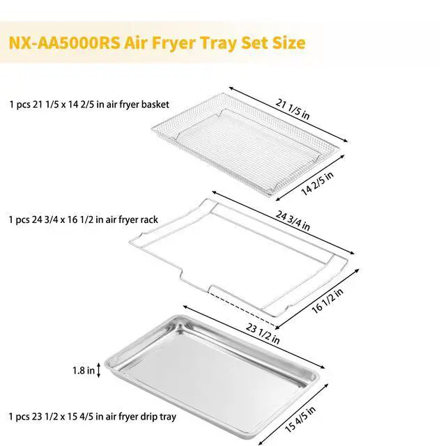 Alt view image 2 of 6 - NX-AA5000RS Air Fryer Tray Replacement for Samsung Oven Parts 24 3/4 x 16 1/2 304 Stainless Steel DG75-01001C Air Fryer Basket NX60T8111SS/AA NE63T8111SS/AA Samsung Air Fryer Rack 1 Set