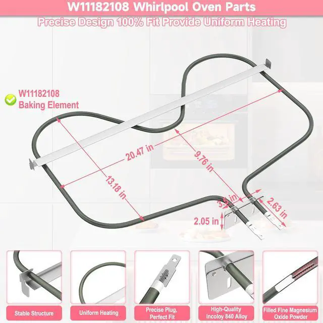 Alt view image 2 of 6 - Upgraded W11182108 Oven Heating Element Comaptible with Maytag Amana Ikea Whirlpool Oven Part for Maytag Whirlpool W11182108 Oven Baking Element Replacement Part W11022836 W11111743 AP6286606
