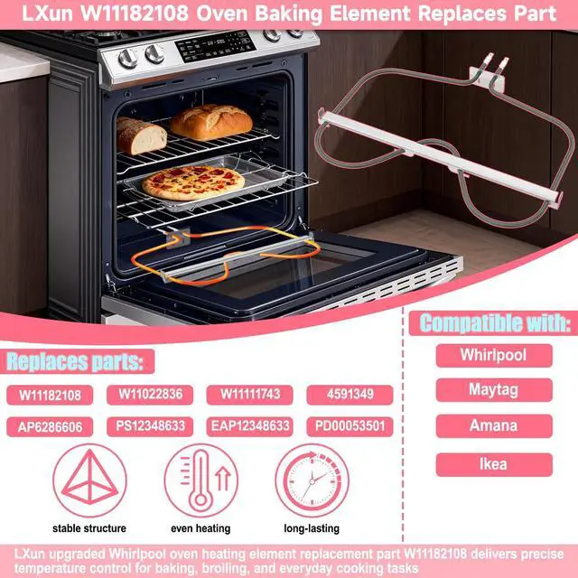Alt view image 4 of 6 - Upgraded W11182108 Oven Heating Element Comaptible with Maytag Amana Ikea Whirlpool Oven Part for Maytag Whirlpool W11182108 Oven Baking Element Replacement Part W11022836 W11111743 AP6286606
