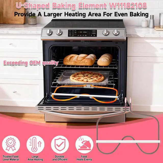 Alt view image 5 of 6 - Upgraded W11182108 Oven Heating Element Comaptible with Maytag Amana Ikea Whirlpool Oven Part for Maytag Whirlpool W11182108 Oven Baking Element Replacement Part W11022836 W11111743 AP6286606