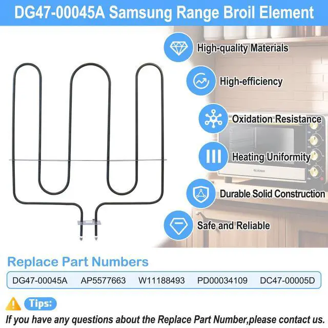 Alt view image 2 of 6 - UPGRADED DG47-00045A Broil Element Heater Compatible with Samsung Electric Freestanding Range,DG47-00045A Oven Heating Element Samsung Oven Baking Element Convection Heater Stove Replacement Parts