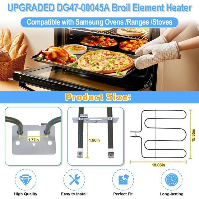 Alt view image 3 of 6 - UPGRADED DG47-00045A Broil Element Heater Compatible with Samsung Electric Freestanding Range,DG47-00045A Oven Heating Element Samsung Oven Baking Element Convection Heater Stove Replacement Parts