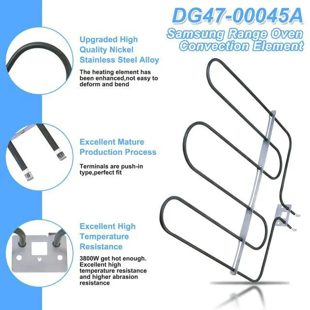 Alt view image 4 of 6 - UPGRADED DG47-00045A Broil Element Heater Compatible with Samsung Electric Freestanding Range,DG47-00045A Oven Heating Element Samsung Oven Baking Element Convection Heater Stove Replacement Parts
