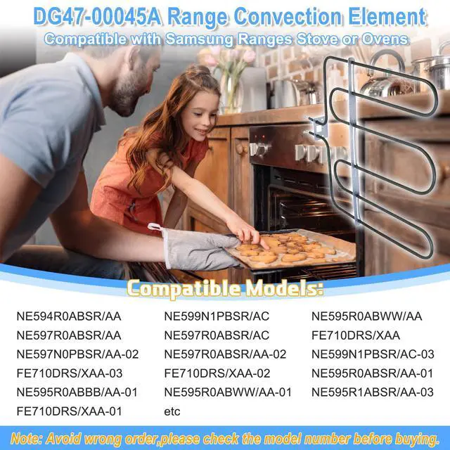 Alt view image 5 of 6 - UPGRADED DG47-00045A Broil Element Heater Compatible with Samsung Electric Freestanding Range,DG47-00045A Oven Heating Element Samsung Oven Baking Element Convection Heater Stove Replacement Parts
