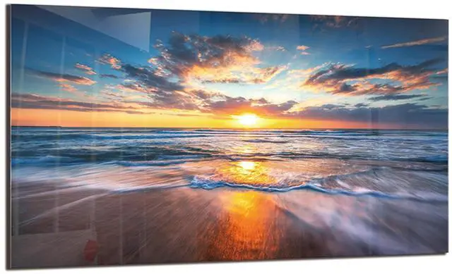 Main image of Tempered Glass Backsplash for Kitchen,Sea Beach Design,30"x16" | Behind Stove Back Splash Panel Protector, Easy to Clean, Kitchen Wall Decorative