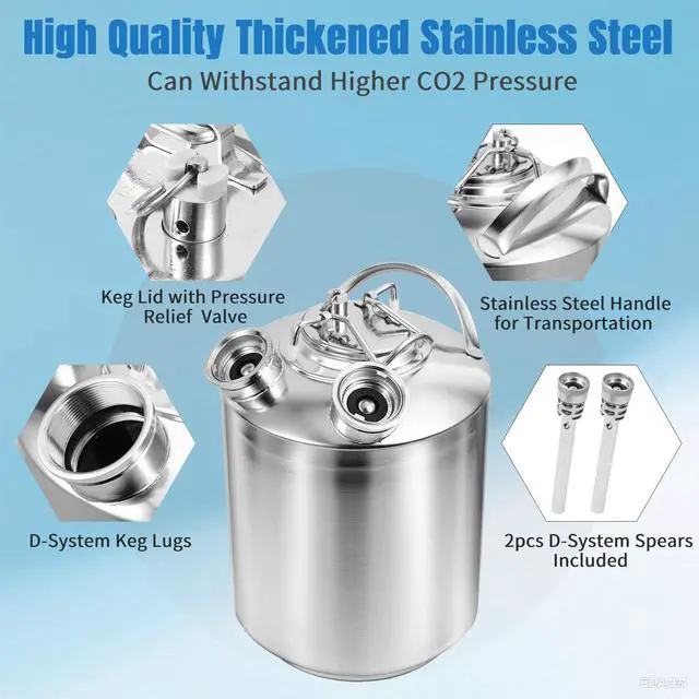 Alt view image 3 of 6 - 2.5 Gallon Stainless Beer Line Cleaning Keg Kegerator Line Cleaning Kit with 2 D Spears for D Coupler Mount, Efficient Keg Line Beer Line Cleaning Kit with Portable Handle for 2 HomeBrew Systems (10L)