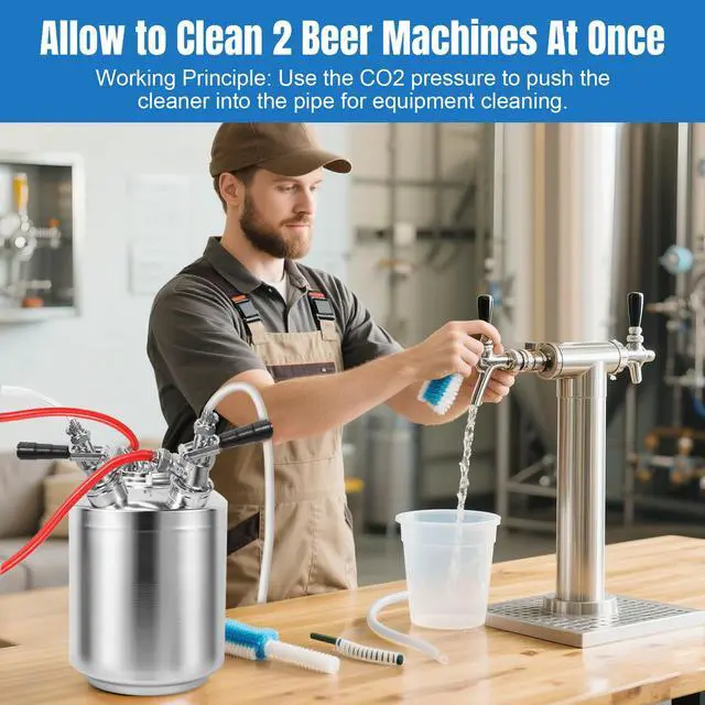 Alt view image 4 of 6 - 2.5 Gallon Stainless Beer Line Cleaning Keg Kegerator Line Cleaning Kit with 2 D Spears for D Coupler Mount, Efficient Keg Line Beer Line Cleaning Kit with Portable Handle for 2 HomeBrew Systems (10L)