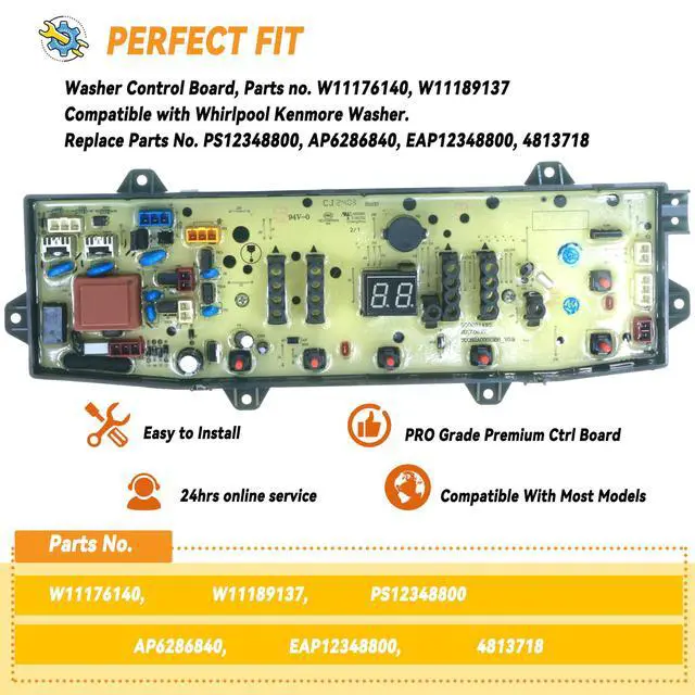 Alt view image 4 of 6 - W11176140 W11189137 Washer Control Board for Whirlpool Kenmore | Heavy-duty PBT Washer Control Board Fixes Error Codes, Cycle Errors & Power Failure, Easy DIY repair, Replaces EAP12348800
