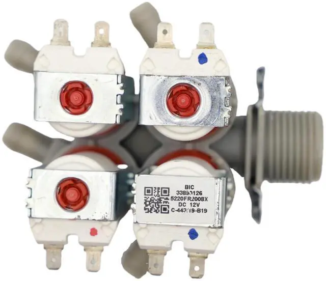 Main image of 5220FR2008Y Four Way Outlet Washer Water Inlet Valve DC12V US Thread of Inlet, Replacement Part Fit for LG Washers. 2-Year QA