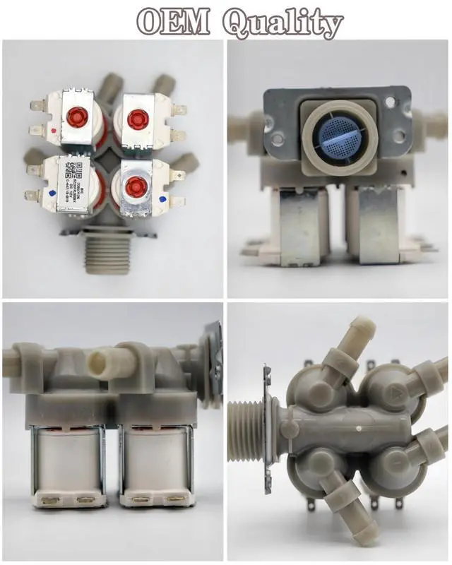 Alt view image 3 of 6 - 5220FR2008Y Four Way Outlet Washer Water Inlet Valve DC12V US Thread of Inlet, Replacement Part Fit for LG Washers. 2-Year QA
