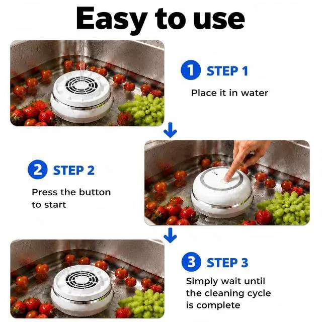 Alt view image 5 of 6 - Fruit and Vegetable Washing Machine, Upgraded 360° Vortex Fruit Washer with Next-Gen Ti-Electrolysis, 4 Smart Modes,Wireless Fruit Cleaner Device for Vegetables,Meat,Grains,IPX7 Waterproof