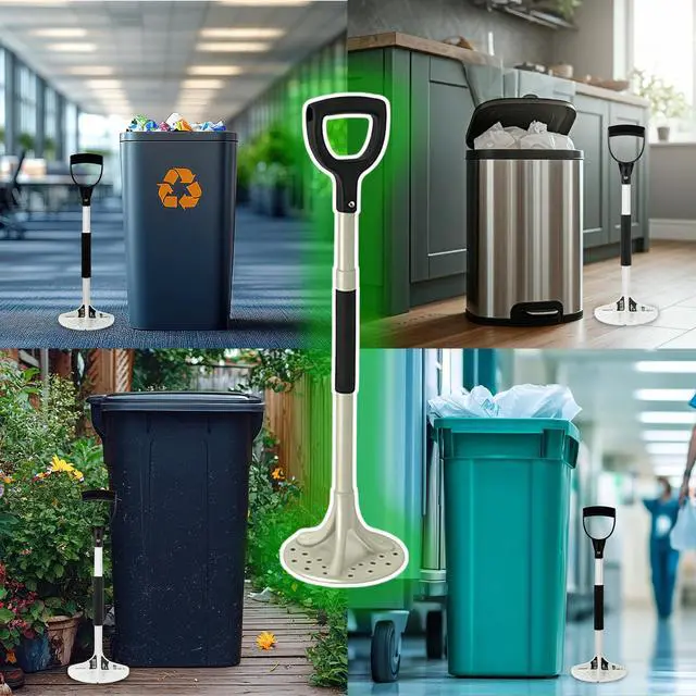 Alt view image 5 of 6 - Next Gen Manual Trash Compactor Heavy Duty Smasher Tool for Kitchen, Dumpster, Outdoor Use, Garbage Recycling, Steel Ground Tamper, Trash Can Compactor Tool, 22 x 7.5 Inches, White, D-Handle