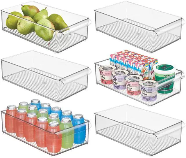 Main image of Large Stackable Fridge or Freezer Bin, Set of 6, Clear | Front Handle, Made in USA