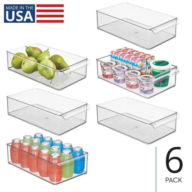 Alt view image 2 of 6 - Large Stackable Fridge or Freezer Bin, Set of 6, Clear | Front Handle, Made in USA