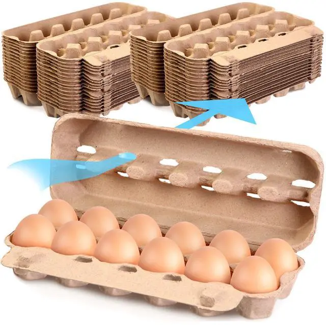 Main image of 100 Pcs Air Vented Egg Cartons Bulk Holds up to 12 Eggs Strong Sturdy Natural Pulp Cardboard Material Egg Box Holder Crate