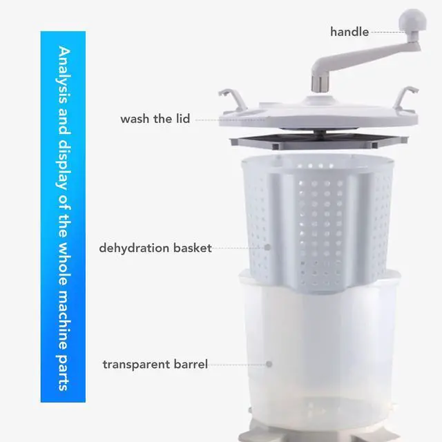 Alt view image 3 of 6 - Portable Hand Crank Washing Machine non electric Manual Washing Machine Clothes Washer for Dormitory Apartment Camping & Tiny Spaces Nordic Grey