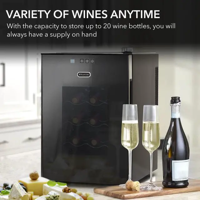 Alt view image 2 of 6 - WC-201TDa Thermoelectric Wine Fridge, Freestanding Wine Cooler Refrigerator With Glass Door, Gray, 20 Bottle Capacity
