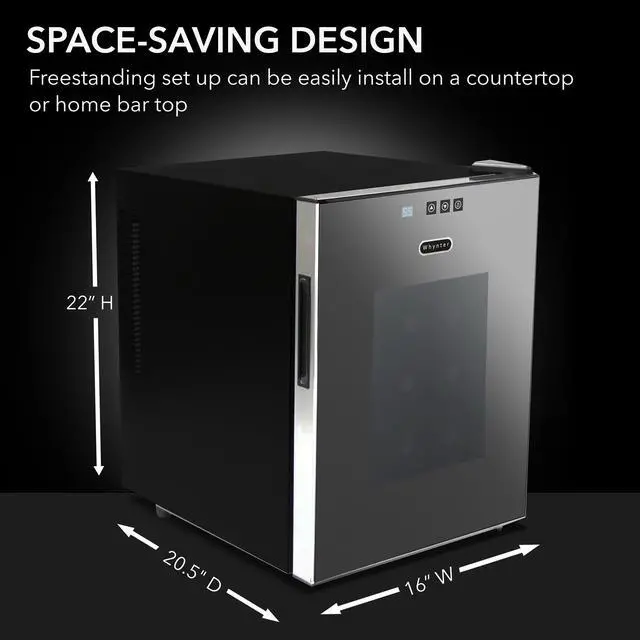 Alt view image 4 of 6 - WC-201TDa Thermoelectric Wine Fridge, Freestanding Wine Cooler Refrigerator With Glass Door, Gray, 20 Bottle Capacity