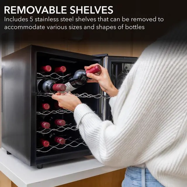 Alt view image 5 of 6 - WC-201TDa Thermoelectric Wine Fridge, Freestanding Wine Cooler Refrigerator With Glass Door, Gray, 20 Bottle Capacity
