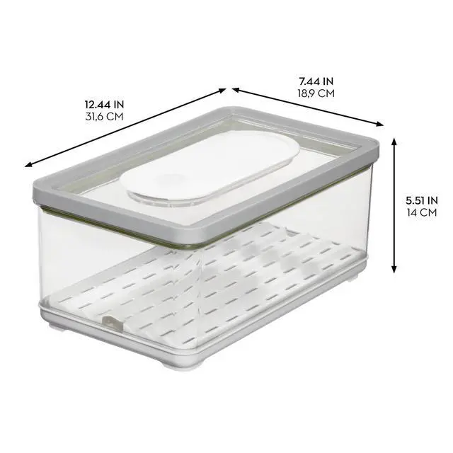 Alt view image 4 of 6 - Small and Large Fridge Produce Bins with Removable Drainage Trays and Lids - Set of 3 - Gray