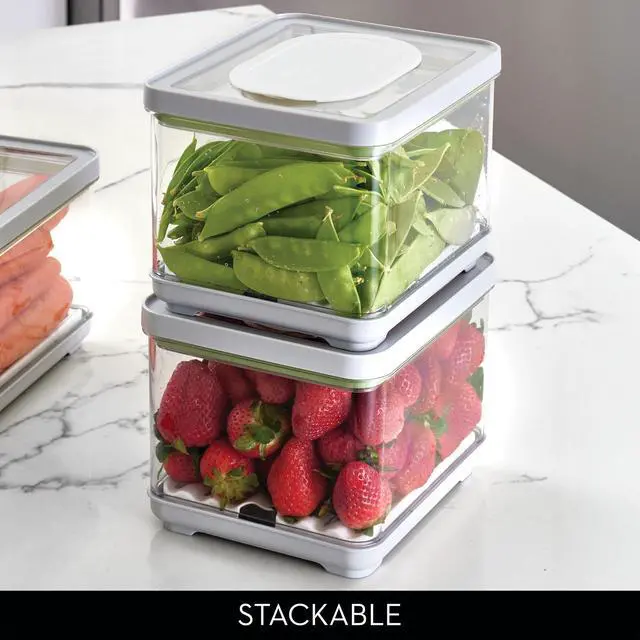 Alt view image 5 of 6 - Small and Large Fridge Produce Bins with Removable Drainage Trays and Lids - Set of 3 - Gray