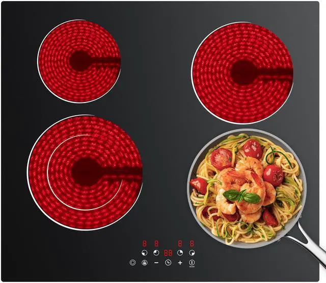 Main image of 24 Inch Electric Cooktop 4 Burners 6400W Dual Heating Ring | Built-in Ceramic Radiant Stove Top with 9 Heat Levels & 99min Timer, 220-240V Hard Wire (No Plug), Touch Control, Child Lock